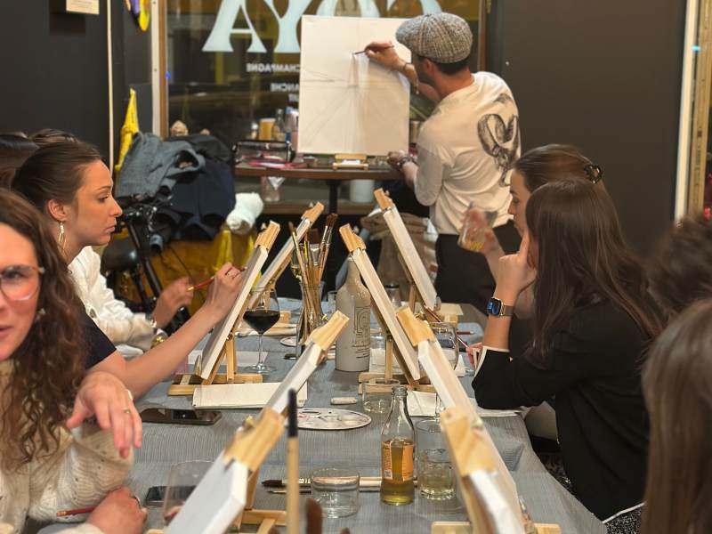 loisir original Nice, apéro peinture, activité EVJF Nice, atelier peinture Nice, sortie artistique, loisir créatif, idée sortie Nice, événement privé Nice, apéro entre amis, activité originale