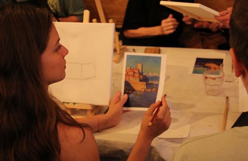technique acrylique peinture, soirée artistique Nice, atelier création peinture, peinture moderne acrylique, expérience artistique Côte d’Azur
